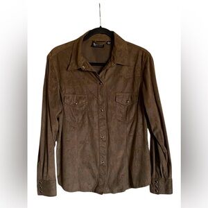 Outback Trading Company Brown Faux Suede Western Button-Up Shirt L